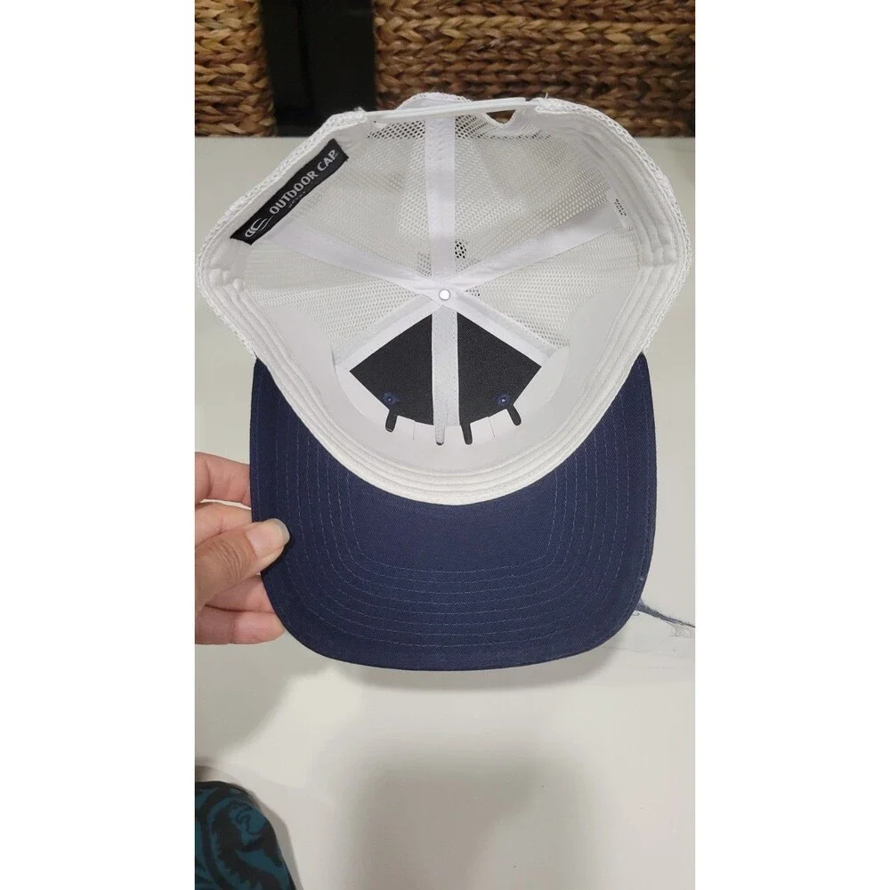 Academy American Flag Trucker Hat Baseball Cap Adjustable Mesh Back Navy, White